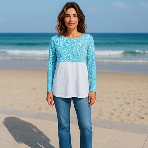 NWT Lilly Pulitzer Women’s Finn Top in Succulent Blue Sea Cups